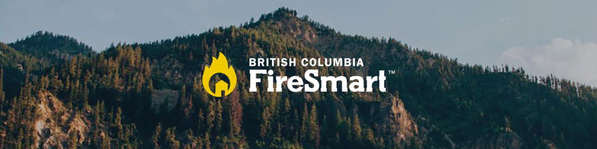 Rocky mountain with text in the foreground that reads: British Columbia FireSmart"